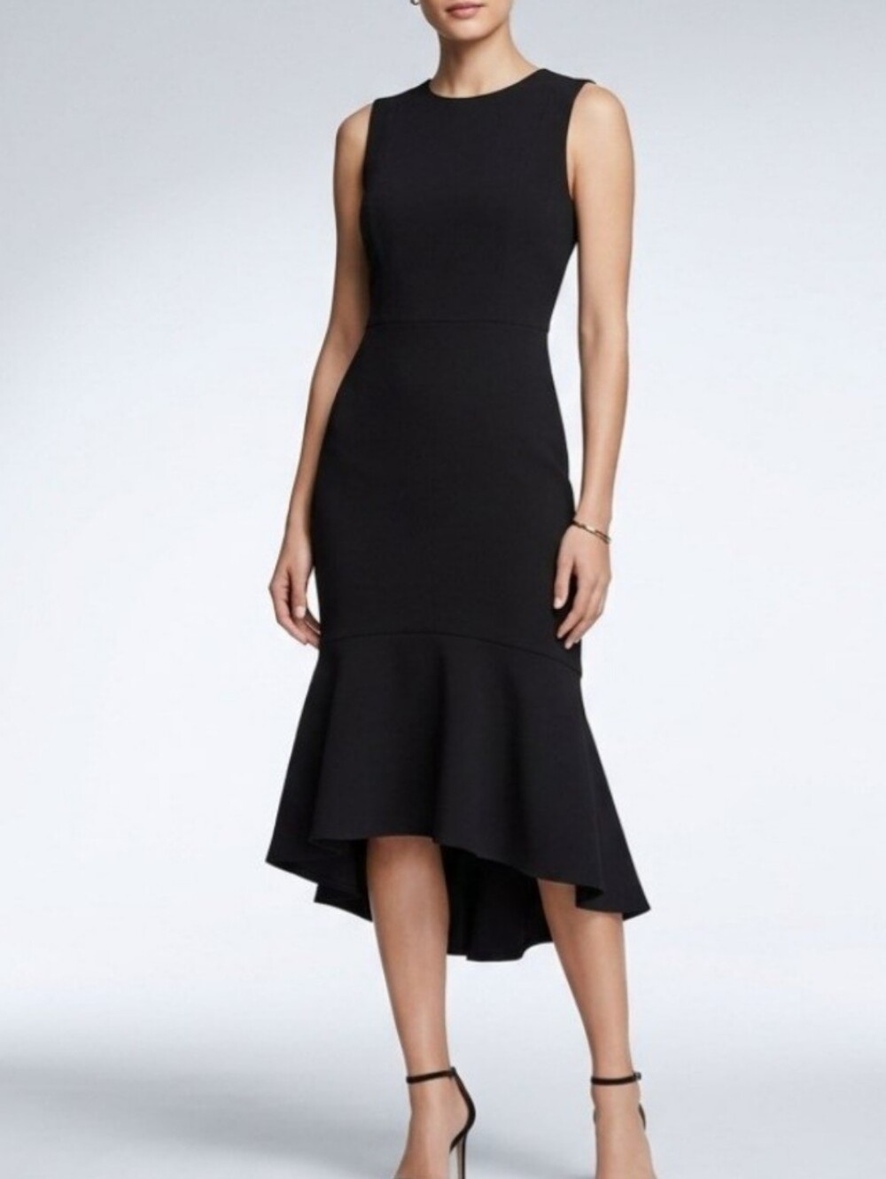 Calvin Klein Black Fitted Midi Dress with Flared Hem